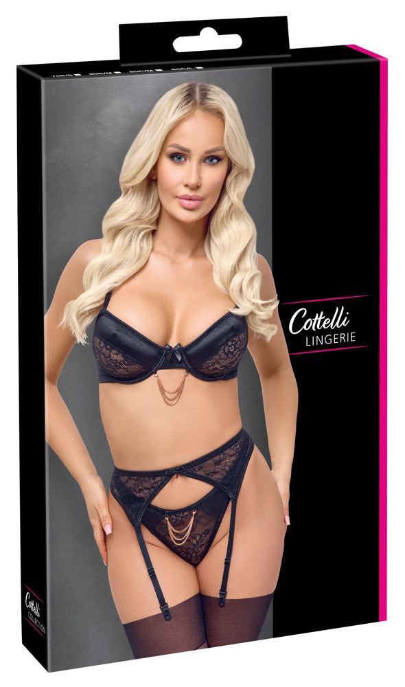Bra Set Chain 85C/L - Conjunto Sujetador, Liguero y Tanga Cottelli