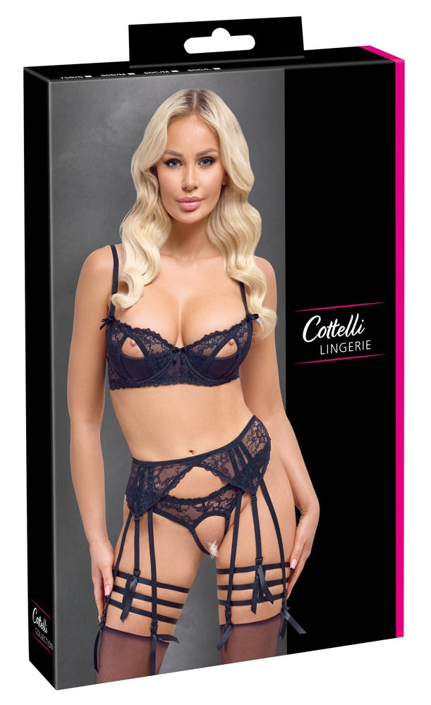 Bra Suspender Set 75B/S Cottelli Lingerie - Conjunto Liguero Negro