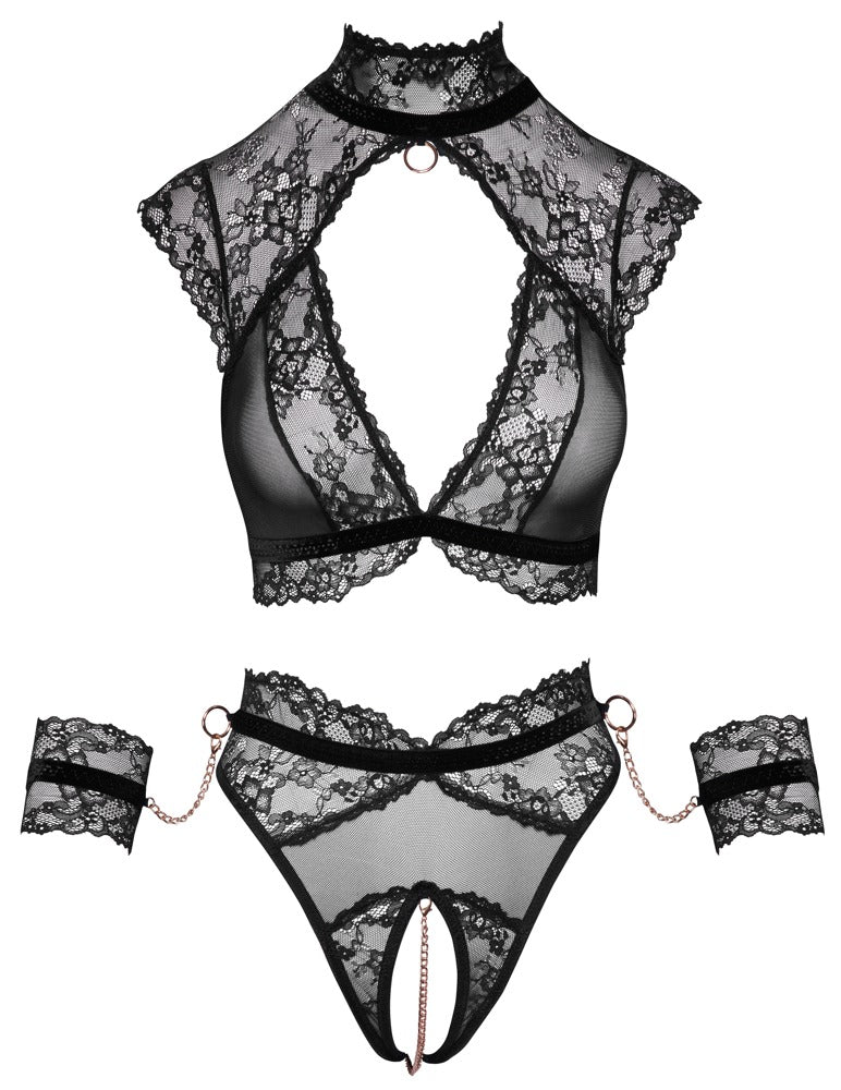 Bondage Bra Set XL Cottelli - Conjunto Negro con Sujetador y Accesorios