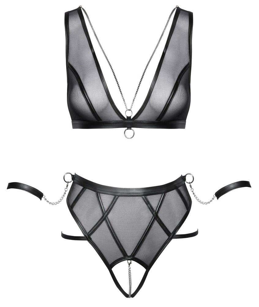 Bondage Bra Set M Cottelli - Conjunto Negro con Sujetador y Braguita