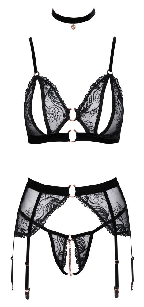 Bra Suspender Set M Abierta Fina - Conjunto Liguero Elegante