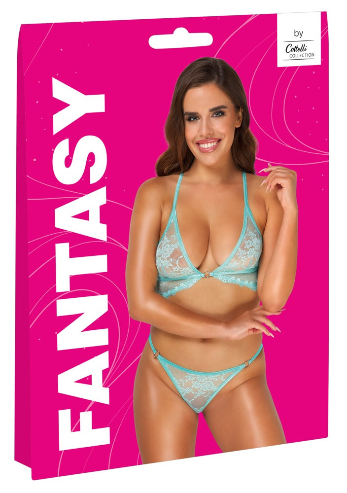 Bra Set Fantasy S/M - Conjunto de Lencería en Encaje Floral Menta