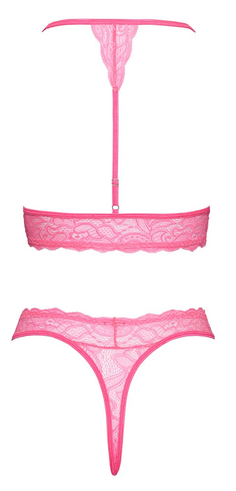 Bra Set Fantasy L/XL - Conjunto de Lencería en Encaje Rosa Neón