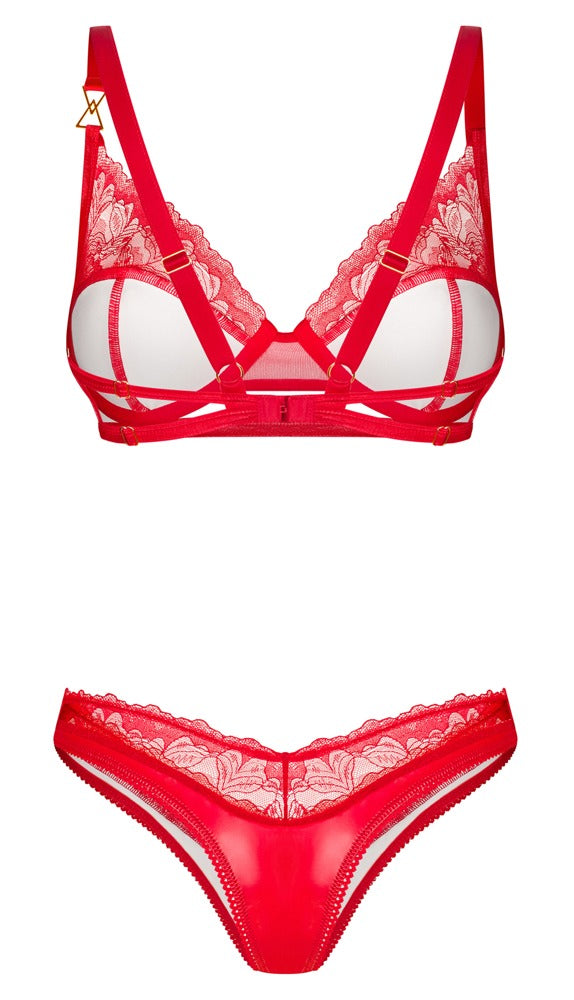Conjunto Aliosa Obsessive - Sujetador con Aros y String Rojo S/M