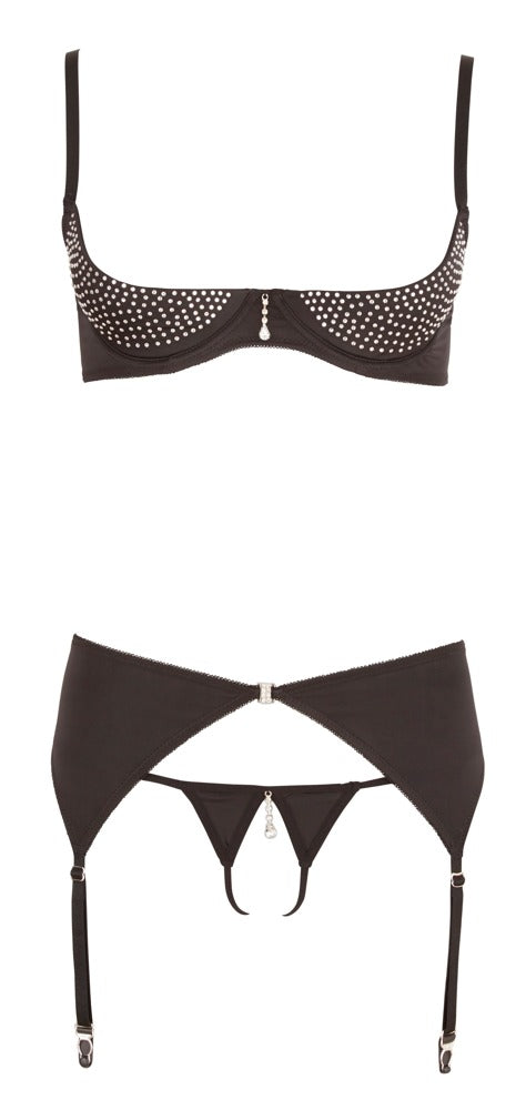 Rhinestone Shelf Bra Set 85C/L - Conjunto de Lencería con Pedrería