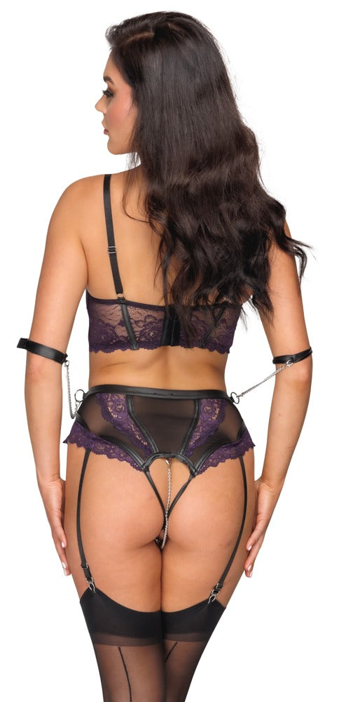 Quarter Cup Bondage 75B/S - Sujetador Longline con Braguita y Esposas