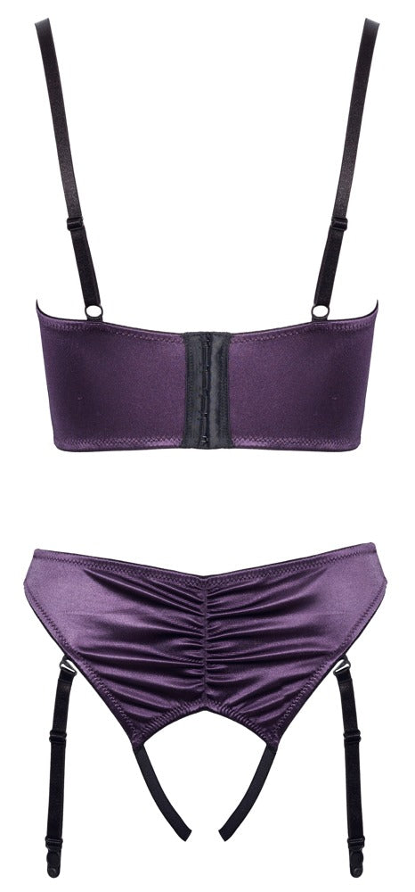 Sujetador Quarter Cup Purple 80C/M - Set con Tanga Suspender Cottelli