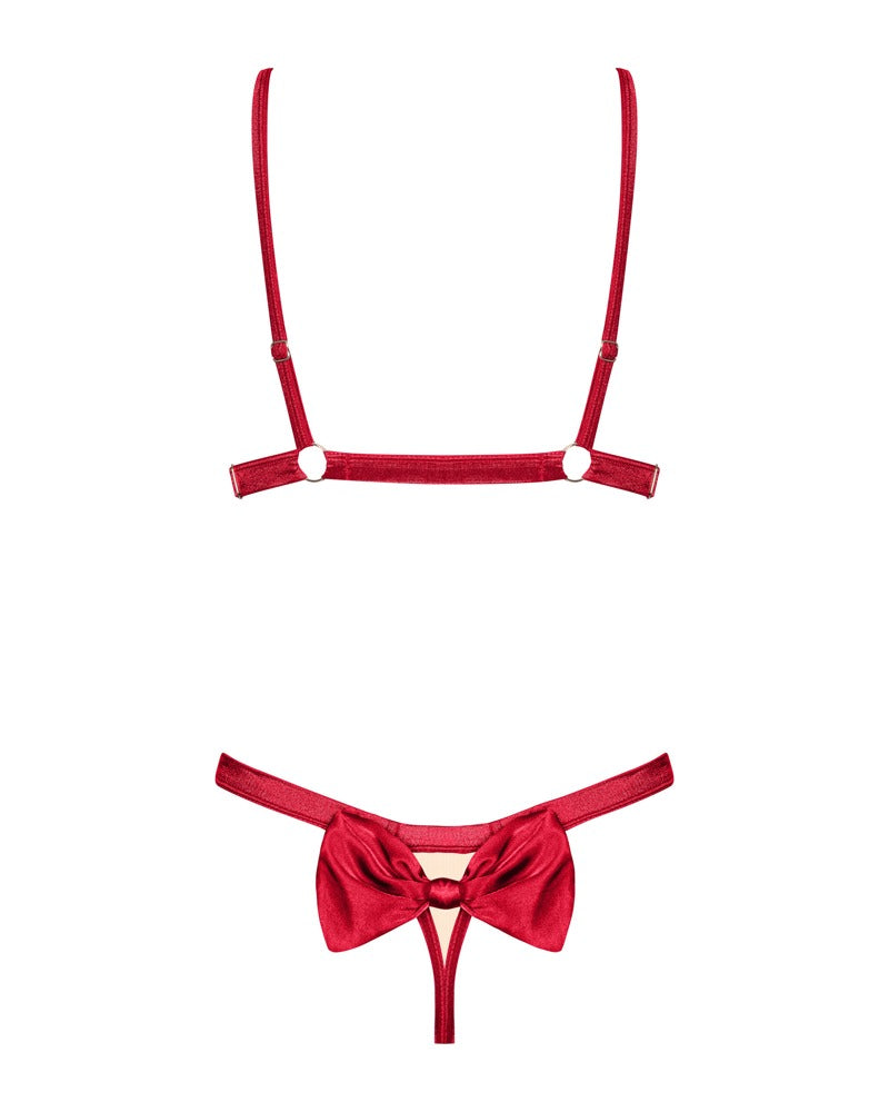 OBS Set S/M Rubinesa - Conjunto Sujetador y Tanga Satén Rojo