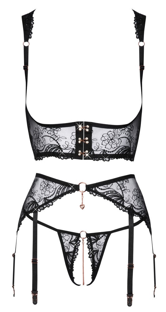 Embroidered Set M - Conjunto Liguero Erótico de Abierta Fina