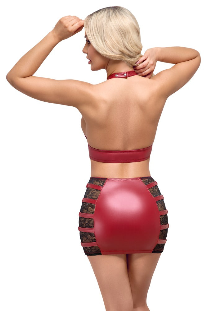 Top & Skirt Cottelli PARTY Rojo Talla M - Wet Look con Encaje