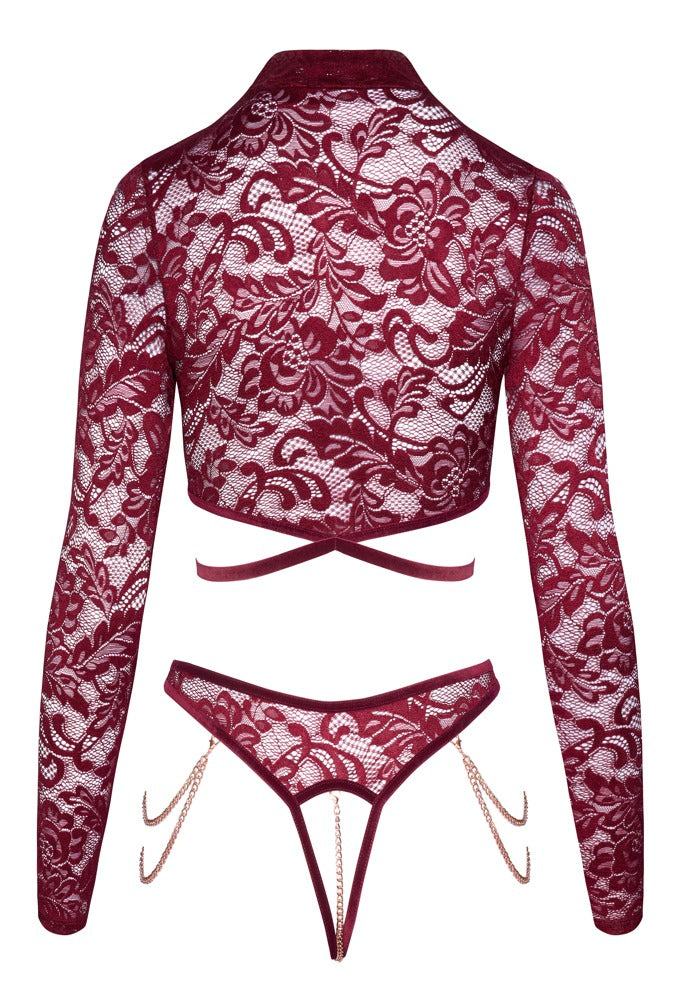 Set Erótico Open Top y Tanga Rojo XL - Encaje y Terciopelo