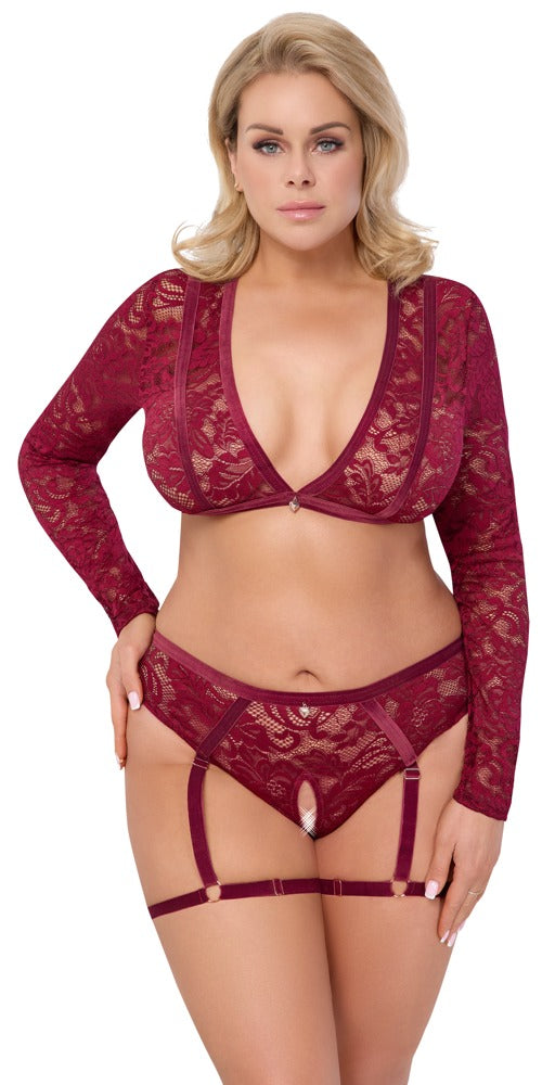 Conjunto Cottelli Curves Top y Braguita Encaje Rojo 2XL