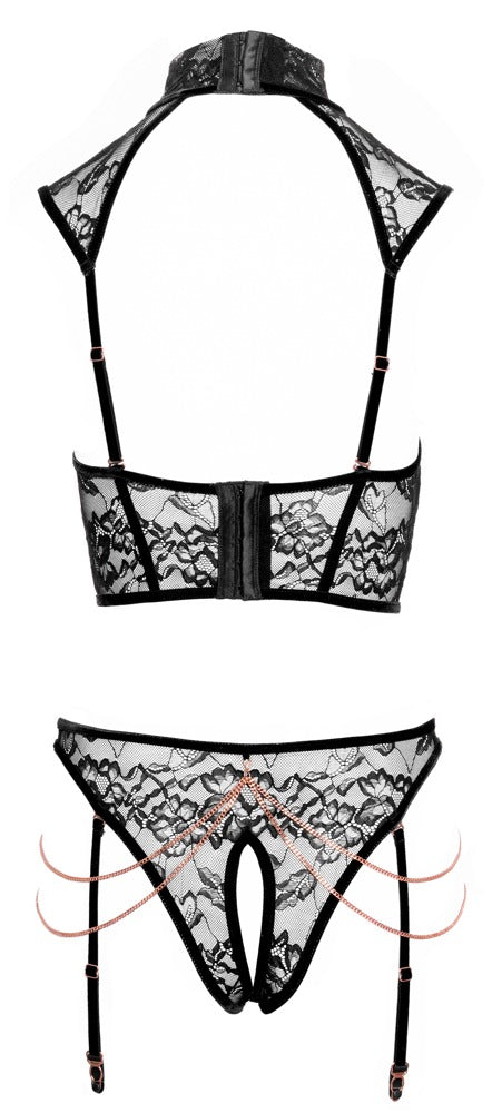 Top Set Open Cup M Abierta Fina - Encaje Floral Negro