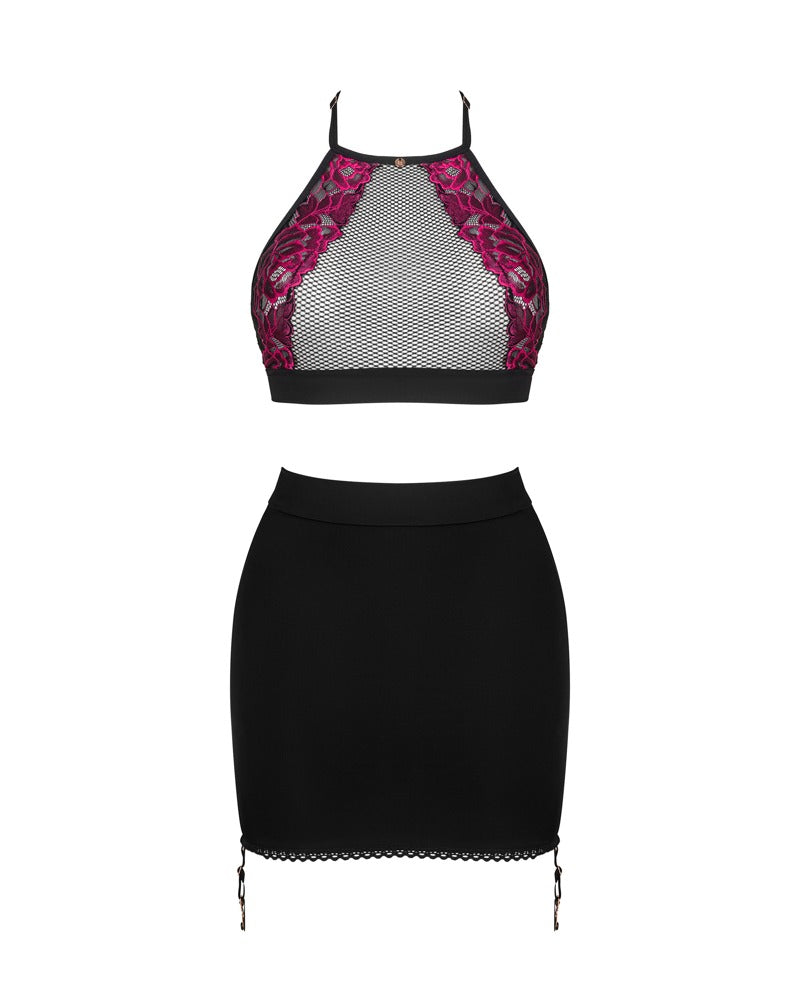 Conjunto Top + Falda Rosenty Obsessive - Encaje Rosa XS/S