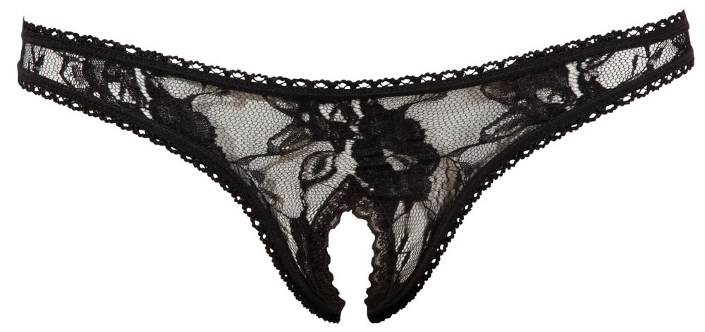 Cottelli Lingerie String Crotchless Negro M - Encaje Floral