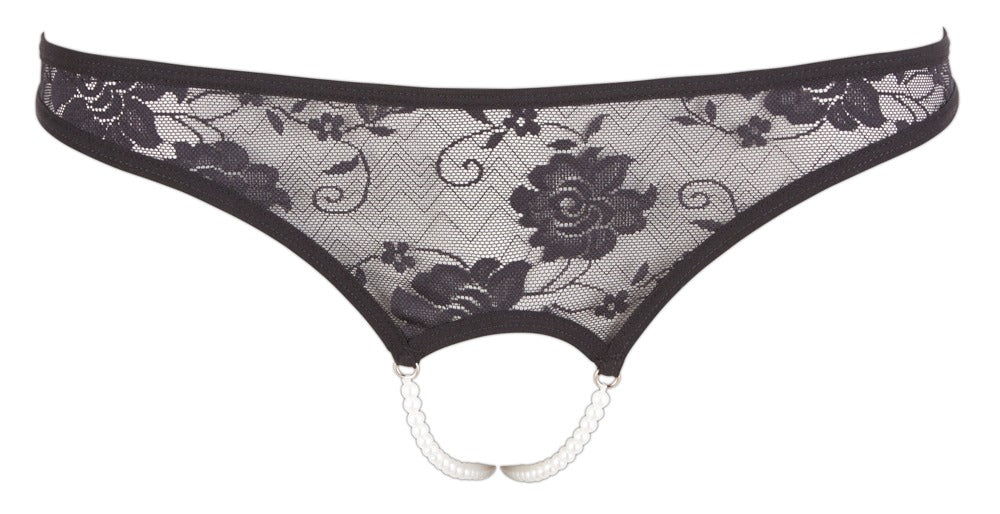 Lace String Pearls Black S - Tanga de Encaje Floral Cottelli