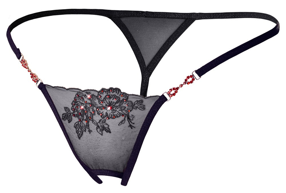 String Red Gemstones M/L - Tanga Transparente con Bordado