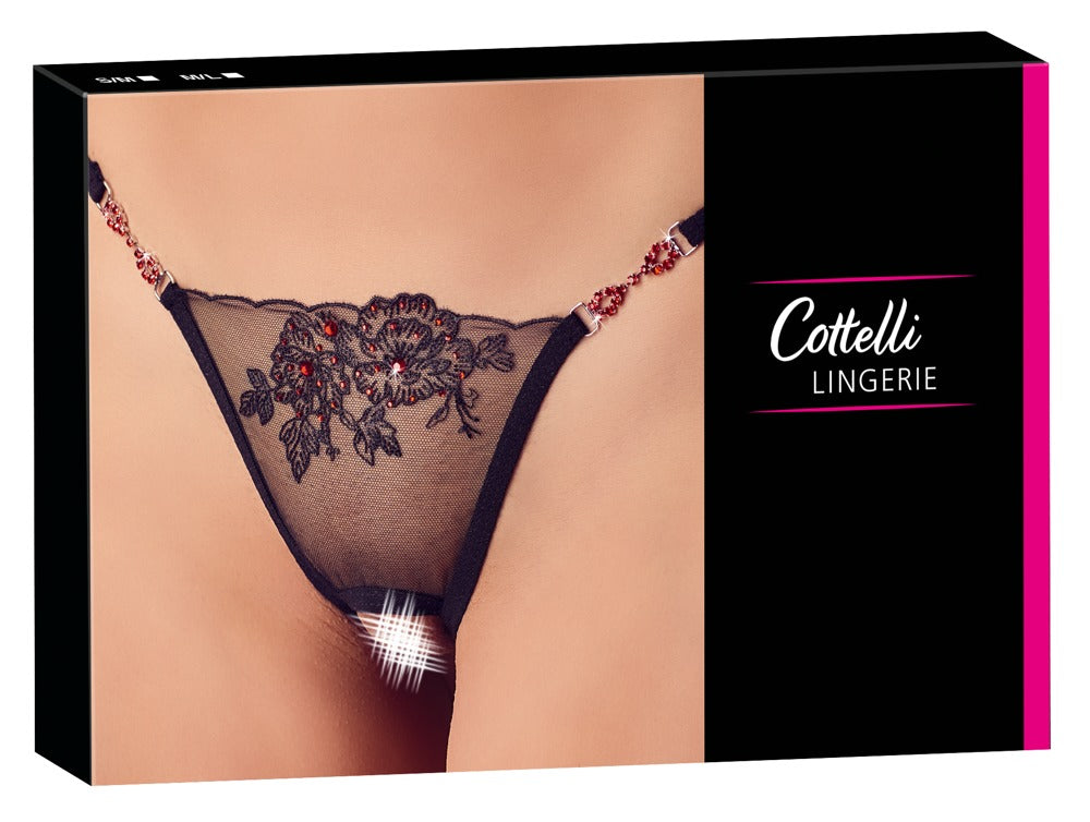 String Red Gemstones M/L - Tanga Transparente con Bordado