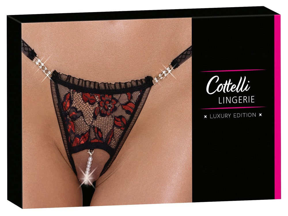 Tanga sin Entrepierna Cottelli Lingerie con Cadena de Perlas - S/M