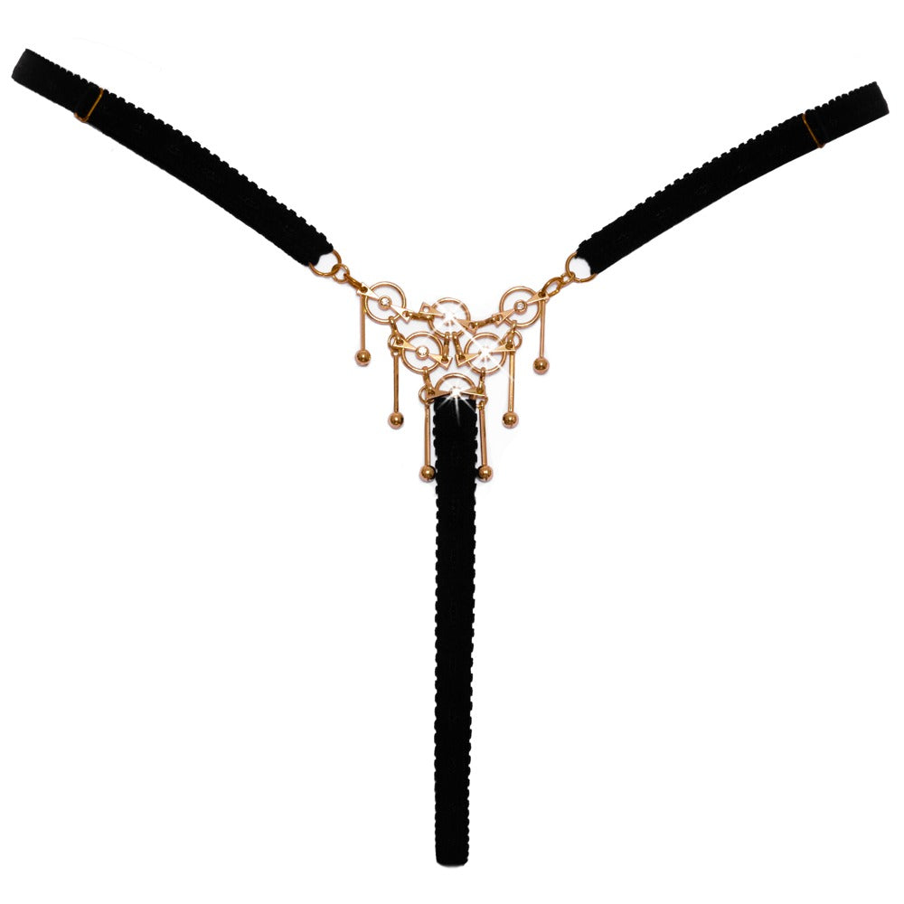 String Decoration S-L Cottelli Lingerie - Tanga Joya Negra con Bisutería