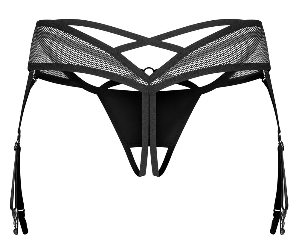 OBS String S/M Obsessive - Tanga Negro Sensual con Tirantes Ajustables