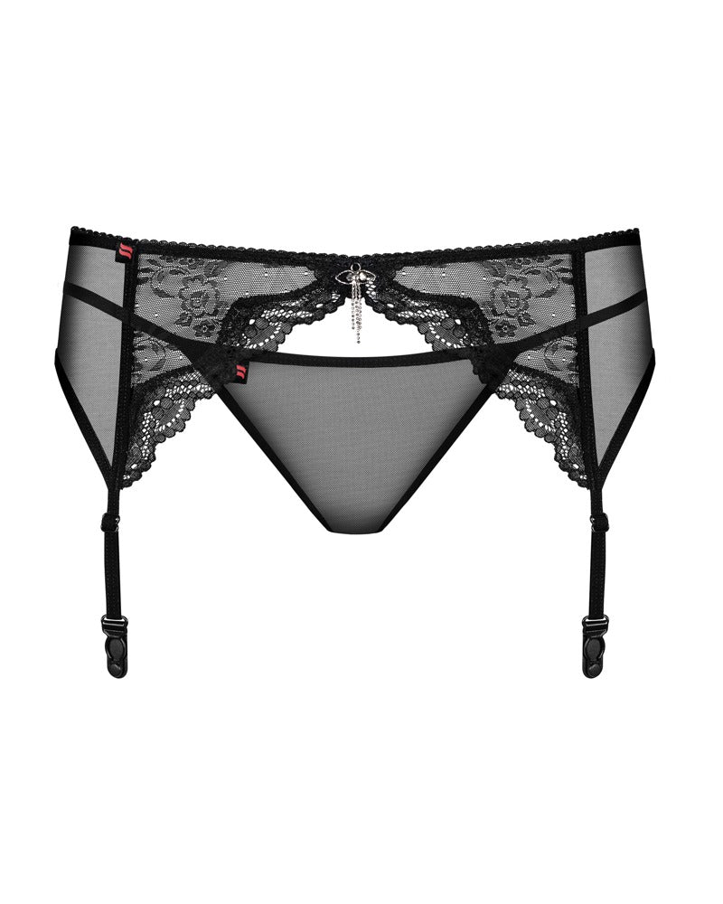 OBS Garter Belt 2XL Negro con Encaje Floral - Obsessive