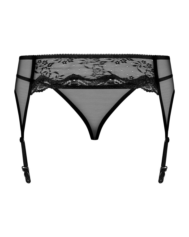 OBS Garter Belt 2XL Negro con Encaje Floral - Obsessive
