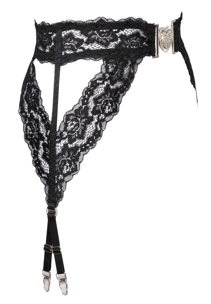 Suspender Belt Heart Cottelli Lingerie - Liguero Encaje Negro L/XL