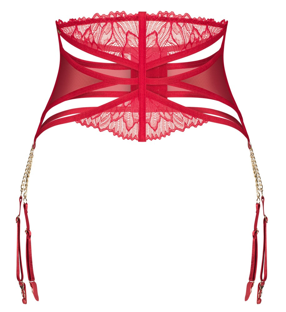 OBS Suspender Belt Matildea S/M - Liguero Rojo con Encaje y Cadenas Doradas