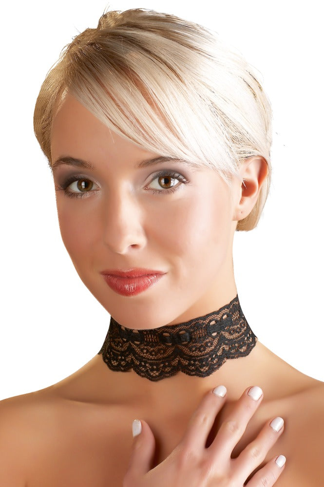 Lace Choker Cottelli Accessoires - Collar de Encaje Negro Ajustable