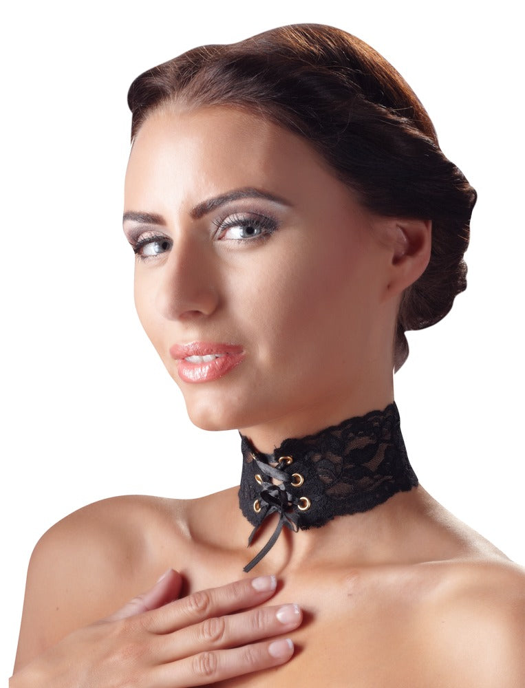 Choker Lace Cottelli Accessoires - Collar de Encaje Negro Ajustable