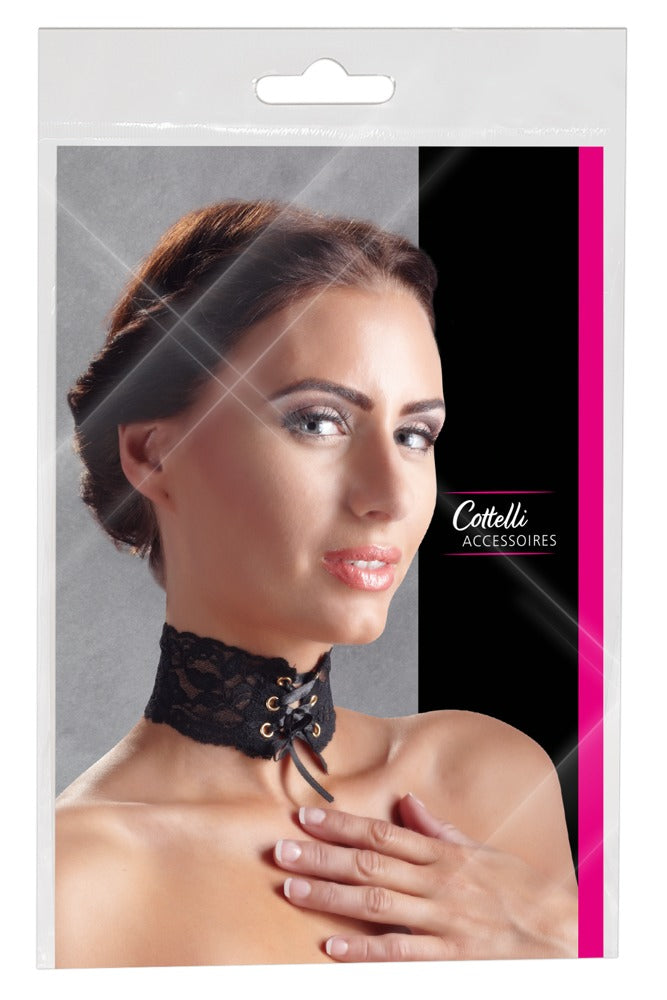 Choker Lace Cottelli Accessoires - Collar de Encaje Negro Ajustable
