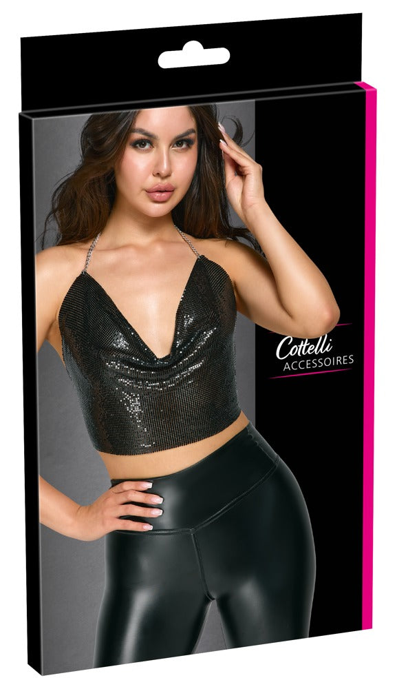 Metal Top Black Cottelli - Crop Top Lentejuelas Negras Halterneck
