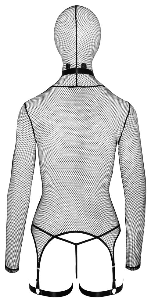 Bad Kitty Basque + Whip M - Set de Rejilla Negra con Látigo