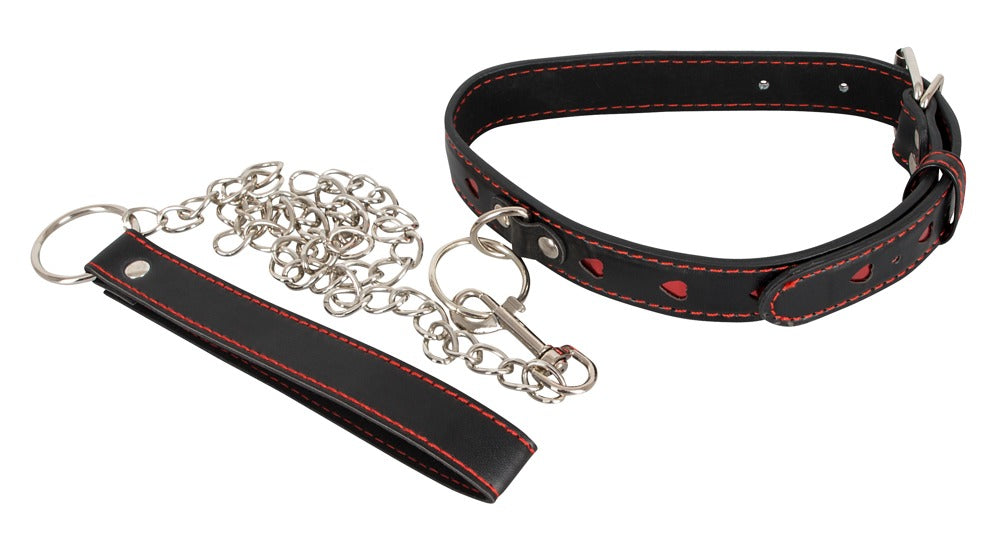 Collar y Correa Bad Kitty - Cuero Negro con Cadena