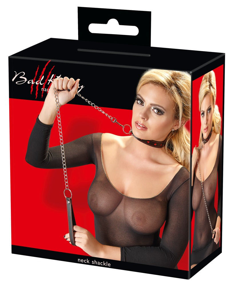 Collar y Correa Bad Kitty - Cuero Negro con Cadena