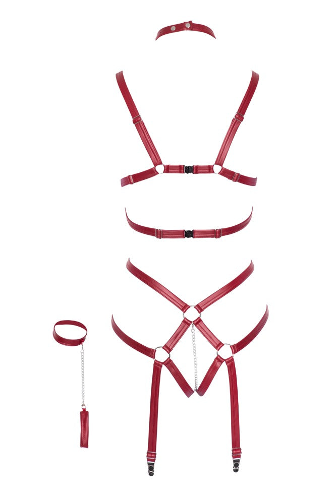 Bad Kitty Bondage Body S/M - Conjunto Bondage Rojo Oscuro con Accesorios