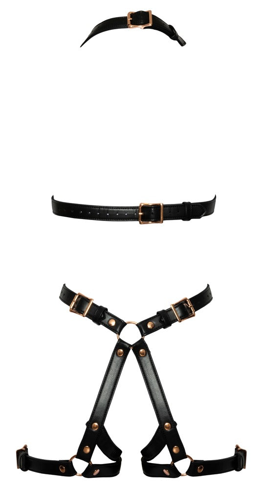 Bad Kitty Harness S/M Rose - Arnés de Cuero Vegano con Detalles Dorados