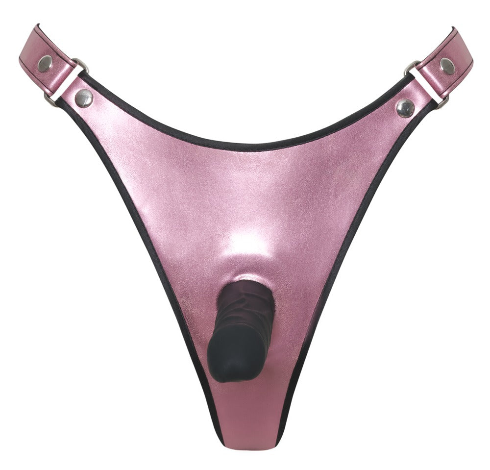 Tanga Bad Kitty con Dildo Integrado 2XL - Rosa Metálico
