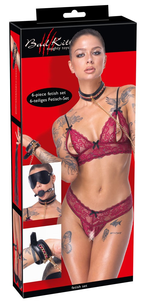 Bad Kitty Bondage Set Chain - Set de 6 Piezas en Piel Sintética