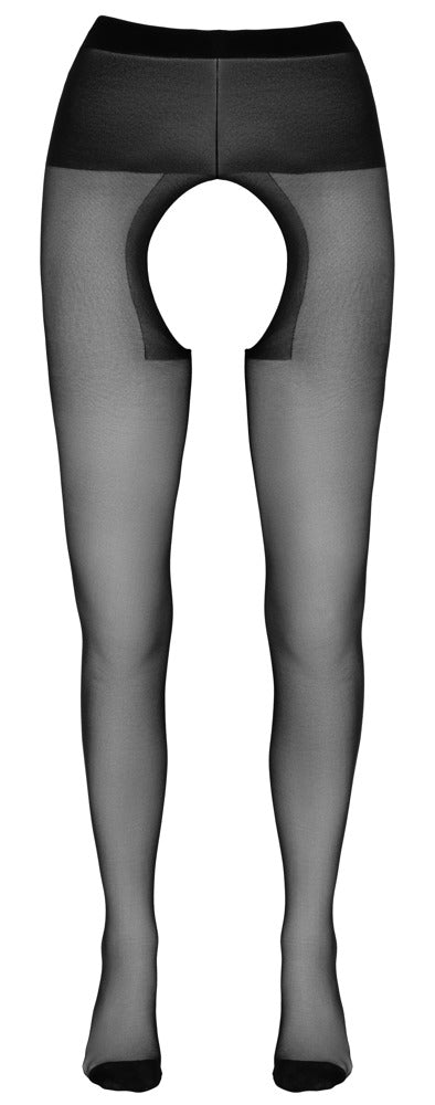 Medias Crotchless Cottelli Legwear Negro - Entrepierna Abierta