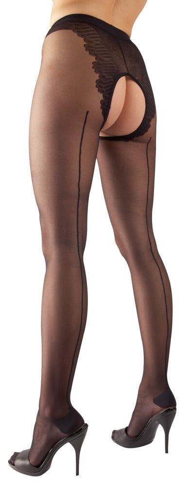 Medias Cottelli Legwear Crotchless - Diseño Negro con Entrepierna Abierta