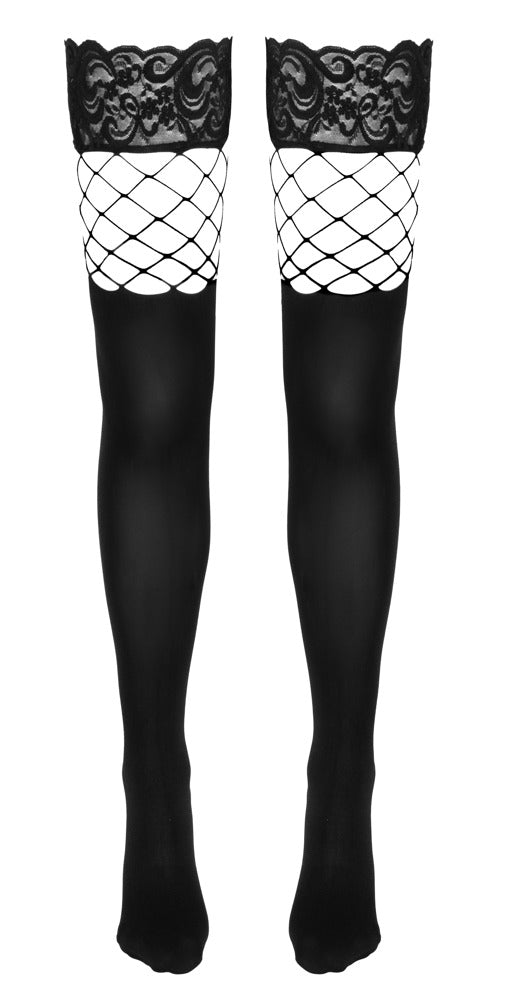 Hold-up Stockings S/M Cottelli Legwear - Medias de Rejilla con Banda de Silicona