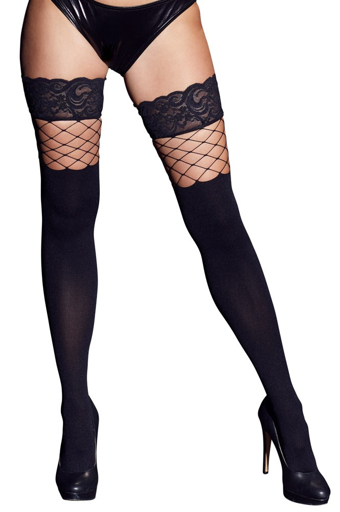 Hold-up Stockings S/M Cottelli Legwear - Medias de Rejilla con Banda de Silicona
