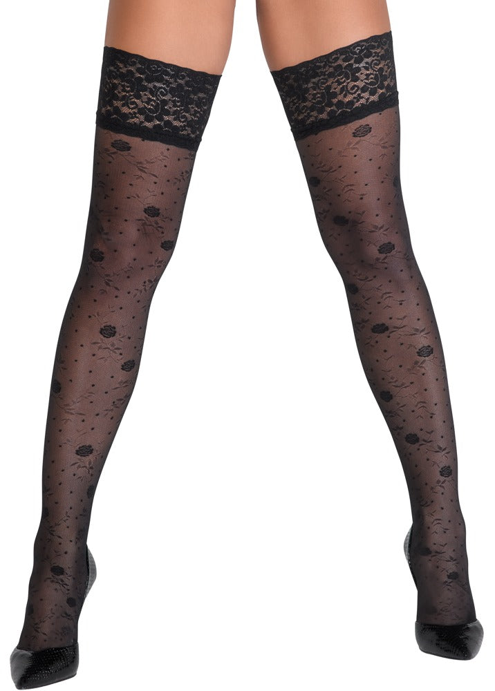 Hold-ups Rose 4 Cottelli Legwear - Medias de Encaje Negro