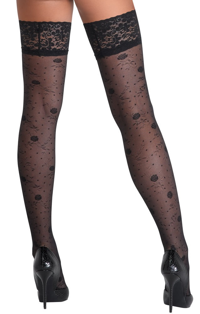 Hold-ups Rose 4 Cottelli Legwear - Medias de Encaje Negro
