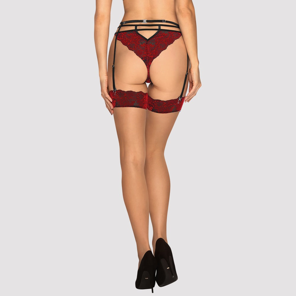 OBS Stockings S/M - Medias de Liguero Obsessive con Apliques de Terciopelo
