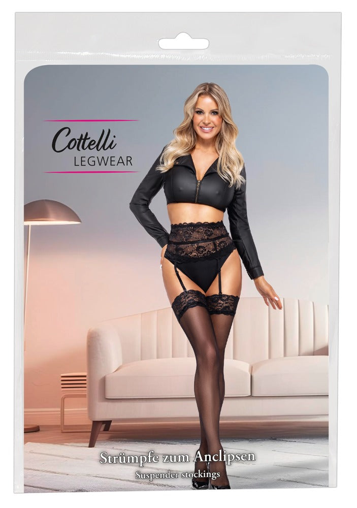 Stockings Cottelli Legwear Negro Talla L - Medias con Encaje Elástico