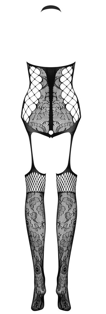 Catsuit Negro Obsessive XL/2XL - Diseño Floral con Escote Halterneck