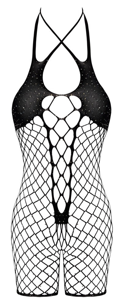 Jumpsuit Fantasy S-L - Body Malla Negra con Strass